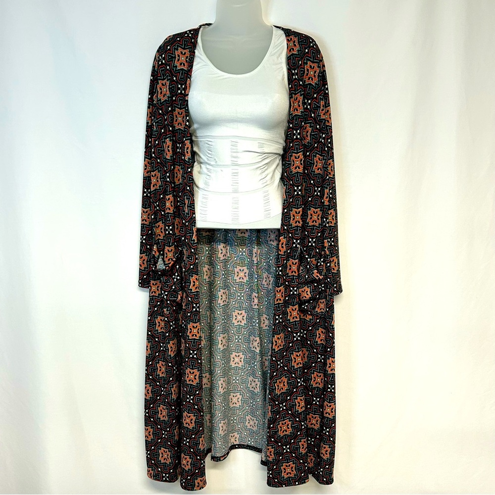 LuLaRoe Duster Cardigan‎ Sweater Size M Open Front Long Sleeve Multicolor Boho
